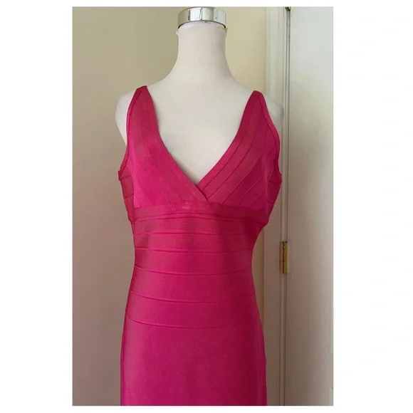 Herve Leger Pink Ruffled Bodycon Midi Dress - Picture 9 of 11